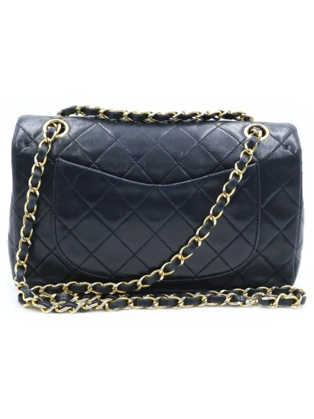 Chanel Quilted 23 Double Flap Chain Shoulder Bag Black Lambskin Gold